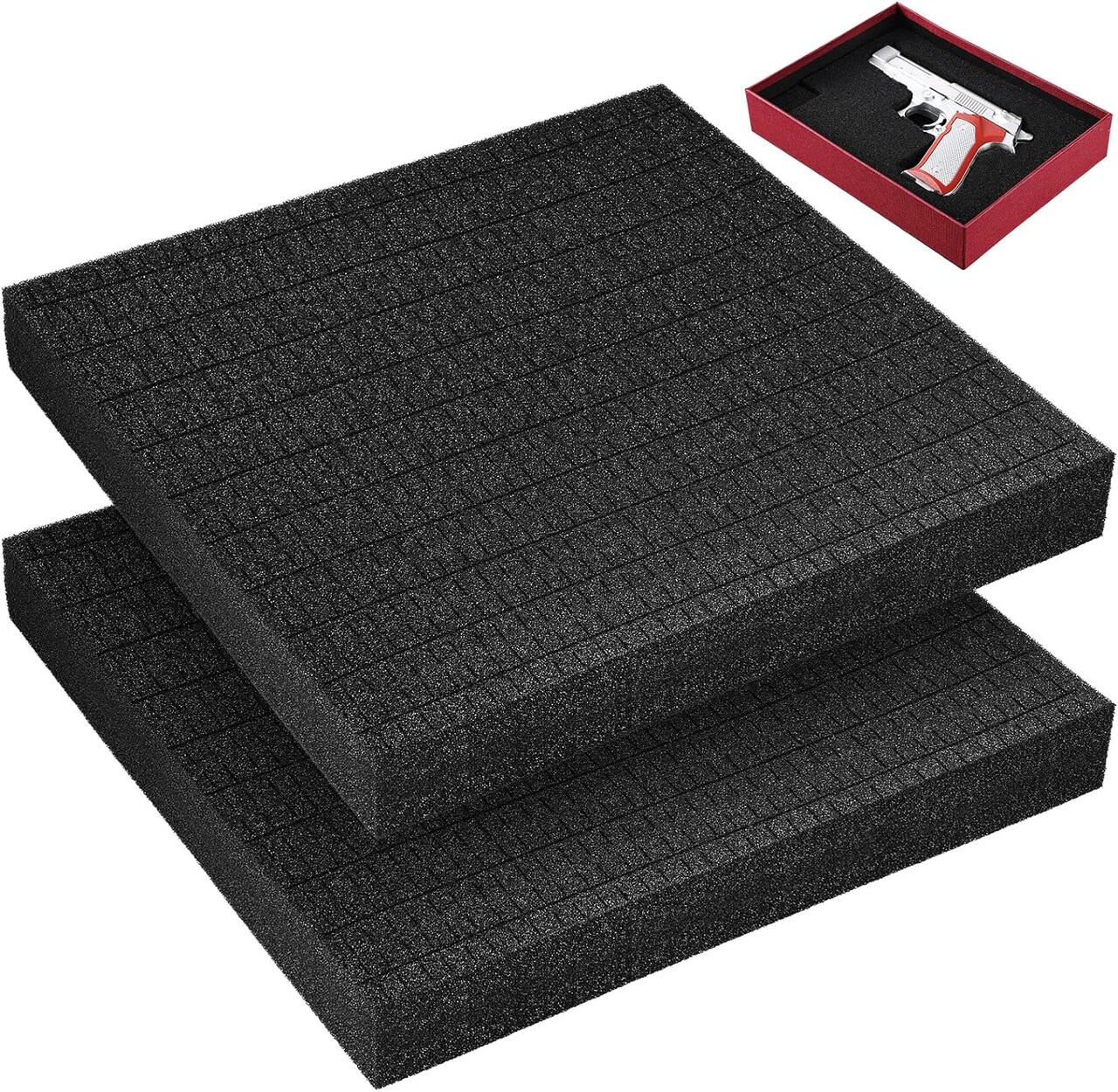 2 Pcs 11.8 x 11.8 x 1 Inch Customizable Foam Insert Pick and Pluck Foam Pre Cubed Foam Sheet Packing Foam Pads for Toolbox Camera Storage and Crafts, Black